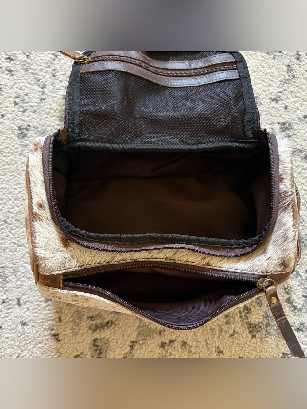 Speckled Cowhide Toiletry Bag in Brown & White - Picture 6 of 8